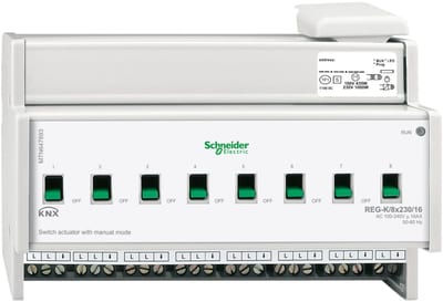 Schneider Electric Switch actuator REG-K/8X230/16 with manual mode, light grey MTN647893