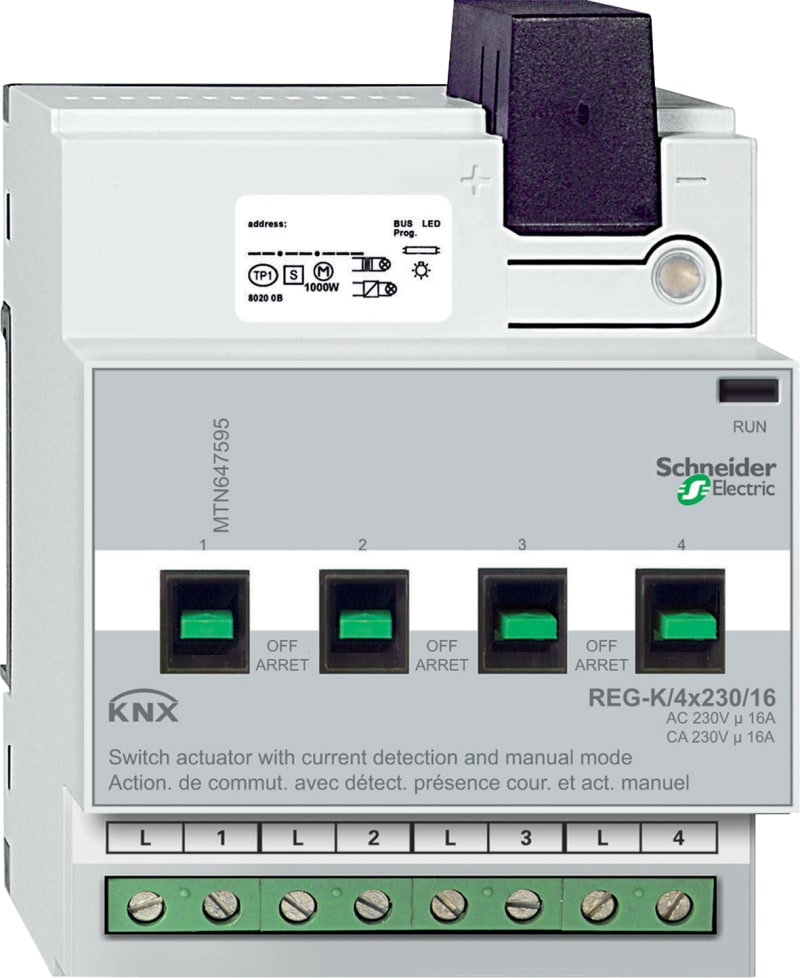 Schneider Electric MTN647595 KNX Switch Actuator REG-K/4x230/16, Light Grey
