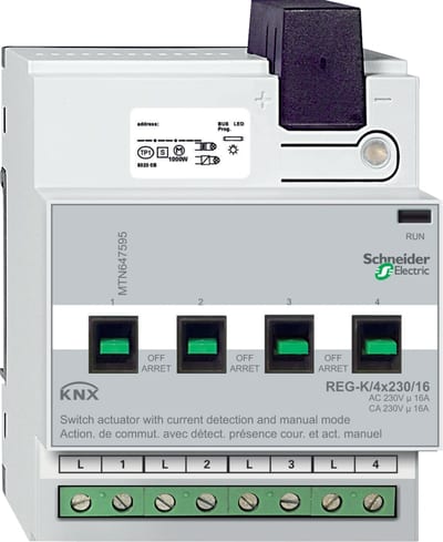 Schneider Electric MTN647595 KNX Switch Actuator REG-K/4x230/16, Light Grey