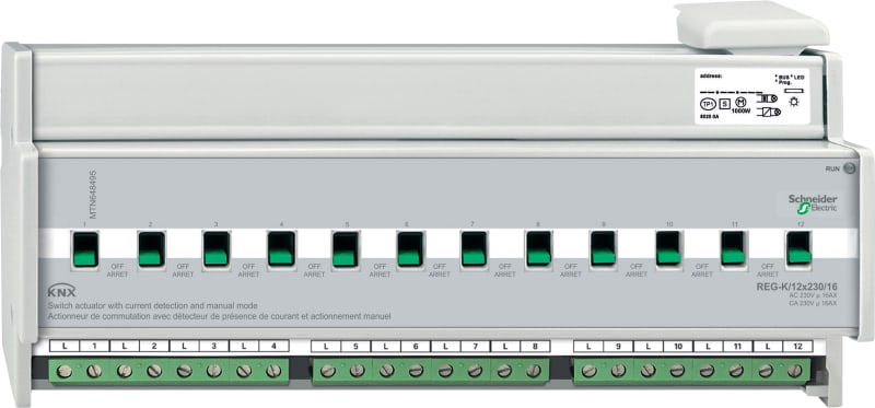 Schneider Electric KNX Switch Actuator REG-K/12x230/16 with Manual Mode and Current Detection MTN648495