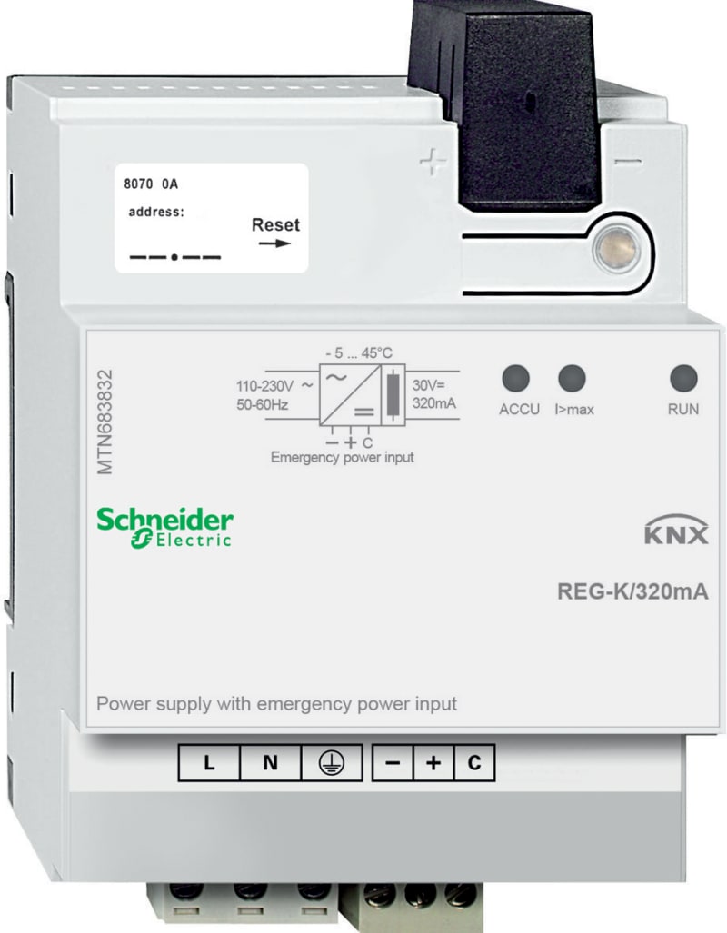Schneider Electric KNX power supply REG-K/320 mA with emergency power input, light grey MTN683832