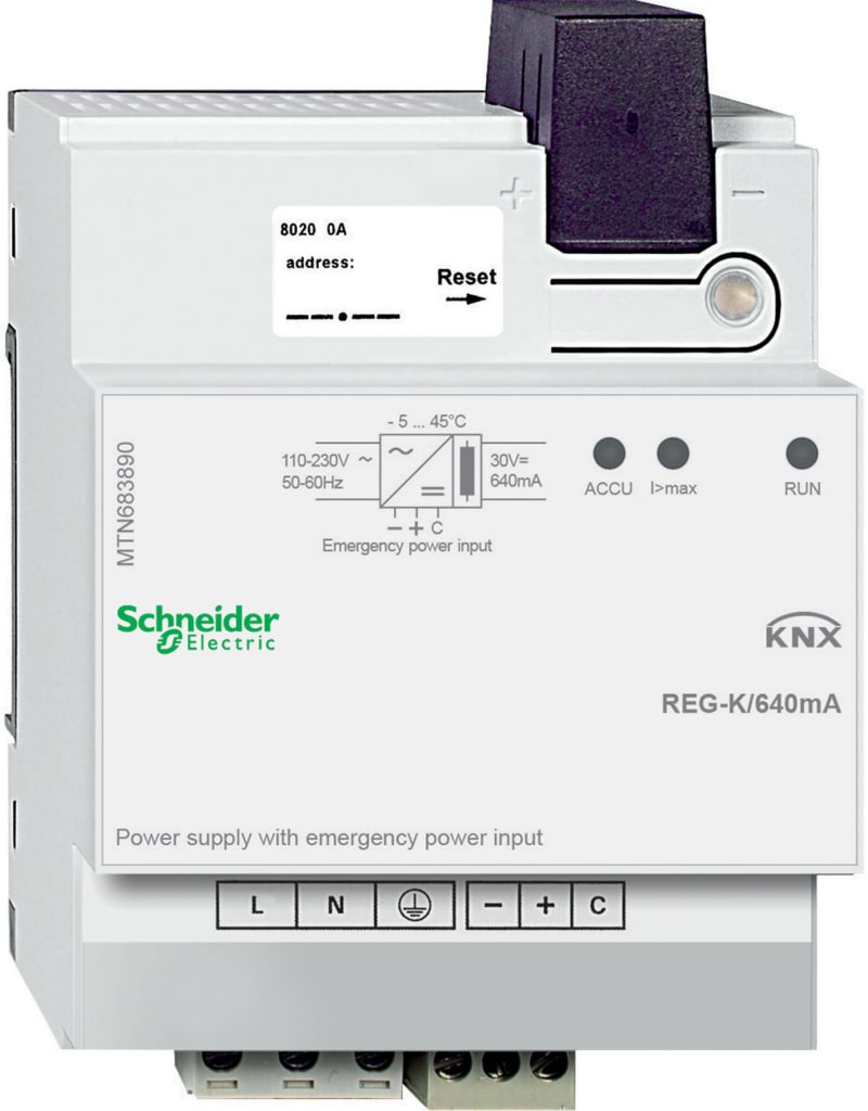 Schneider Electric KNX power supply REG-K/640 mA with emergency power input, light grey MTN683890