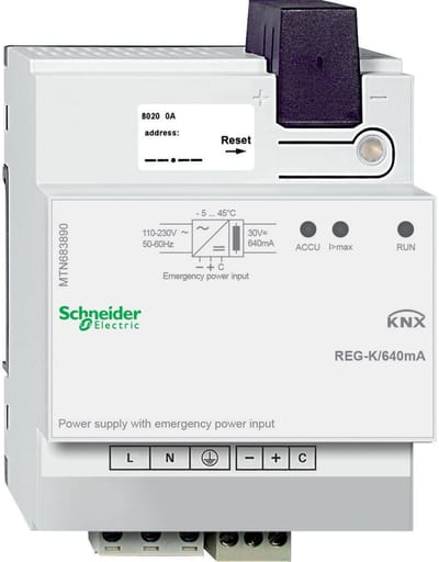 Schneider Electric KNX power supply REG-K/640 mA with emergency power input, light grey MTN683890