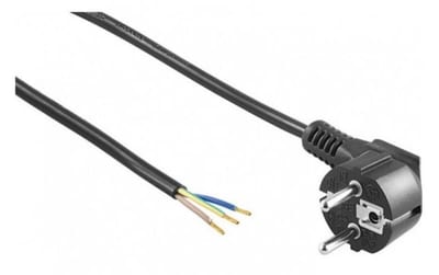 Mains cable, plug 2M 3G1,5MM2, black PVC