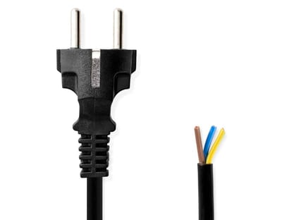 Mains cable with plug 3M 3G1,5MM2, black IP44