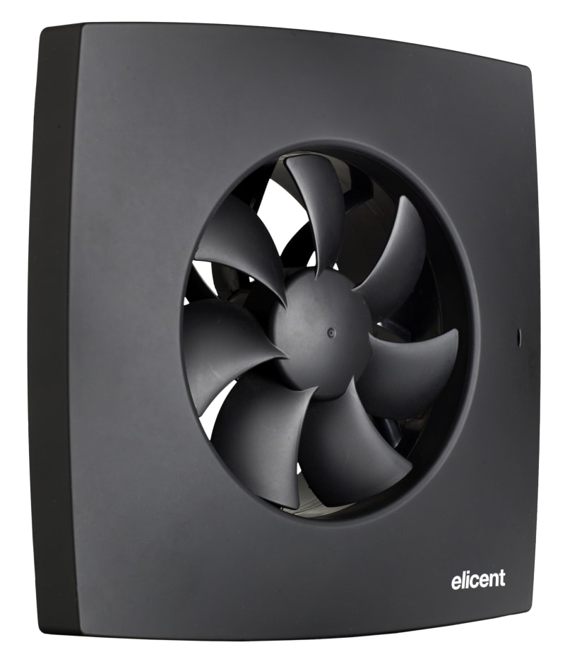 Knut Bø E-max MHY Bathroom Fan Matt Black with Ø80/Ø100/Ø120 Adaptor
