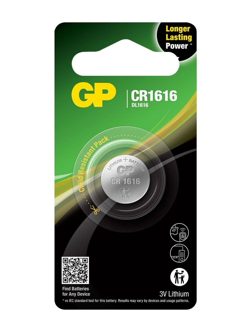 Battery Lithium button cell CR1616 1-Pk (GPPBL1616000)