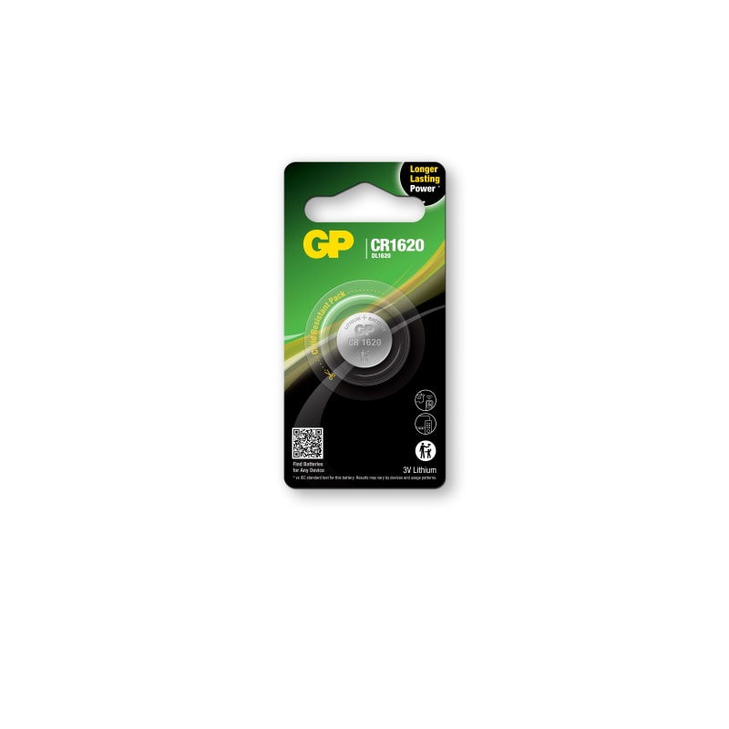 GP Lithium Button Cell CR1620, 3 V, 1-Pack (103122)