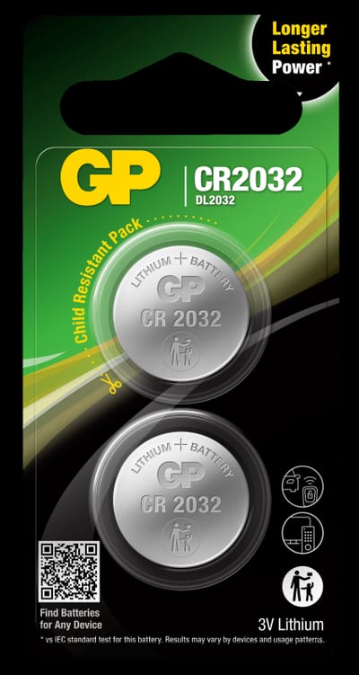 Battery Lithium button cell CR2032 2-Pk