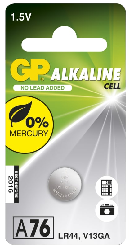 GP Button Cell 76A / LR44 / LR1154 / AG13, 1.5 V, 1-Pack (102002)