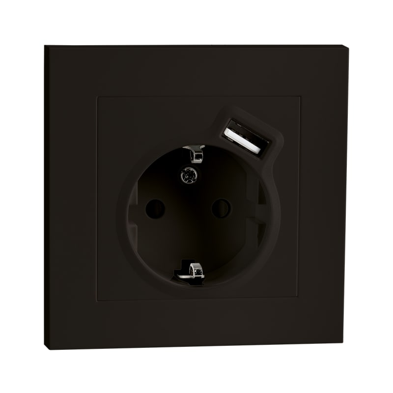 SG Armaturen 6600293 IF Single Socket with Earth + USB-A Charger 2.4A Black