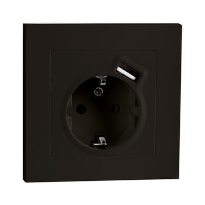 SG Armaturen 6600293 IF Single Socket with Earth + USB-A Charger 2.4A Black