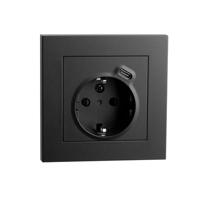 SG Armaturen IF Single Socket with Earth and USB-C Charger Black