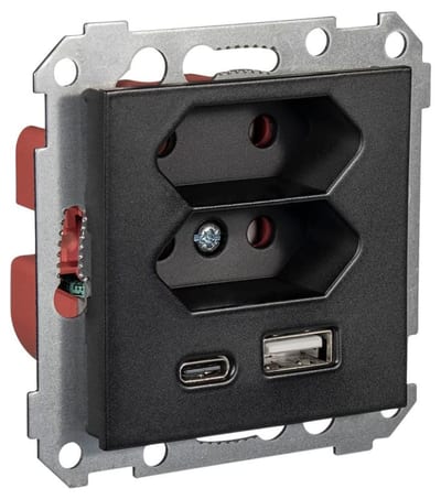 USB CHARGER A+C 3A 2XEURO Black