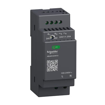 Schneider Electric Regulated Power Supply, 100-240V AC, 24V 1.2 A, single phase, Modular ABLM1A24012