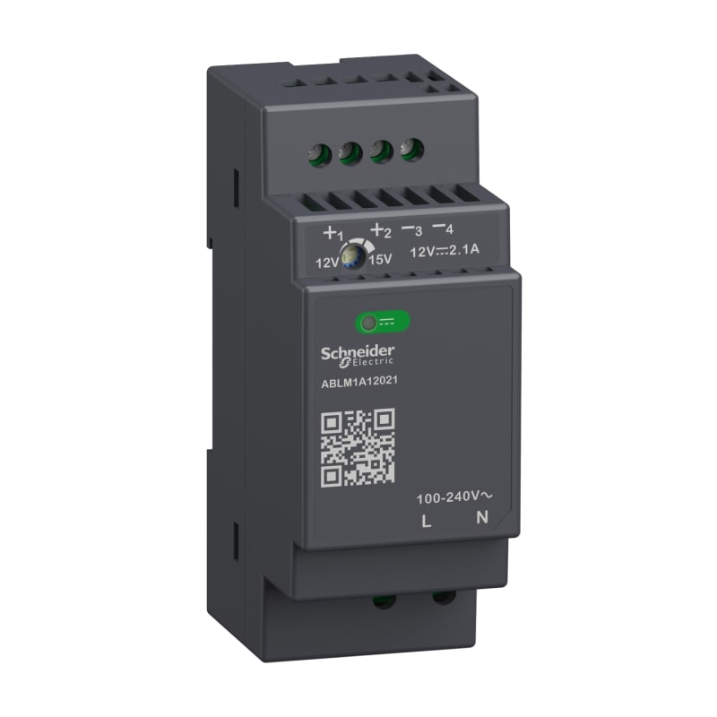 Schneider Electric Regulated Power Supply, 100-240V AC, 12V 2.1 A, single phase, Modular ABLM1A12021