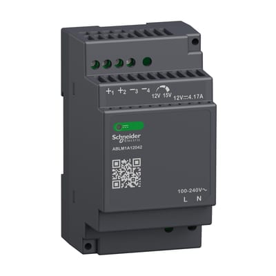 Schneider Electric Regulated Power Supply, 100-240V AC, 12V 4.2 A, single phase, Modular ABLM1A12042
