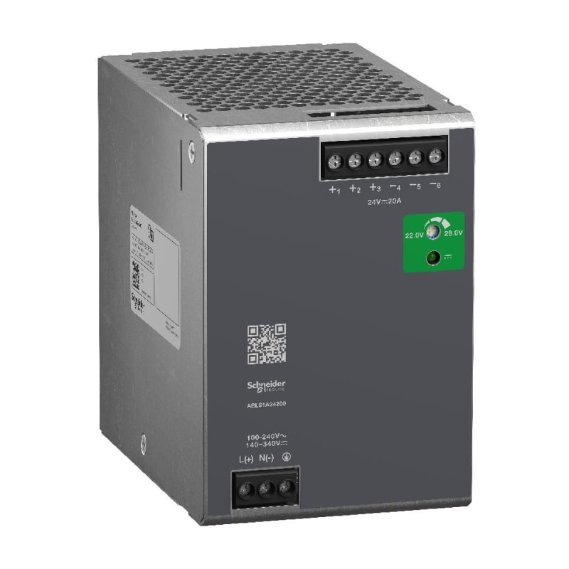 Schneider Electric Regulated Power Supply, 100-240V AC, 24V 20 A, single phase, Optimized ABLS1A24200