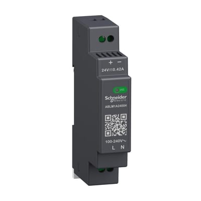 Schneider Electric Regulated Power Supply, 100-240V AC, 24V 0.4 A, single phase, Modular ABLM1A24004