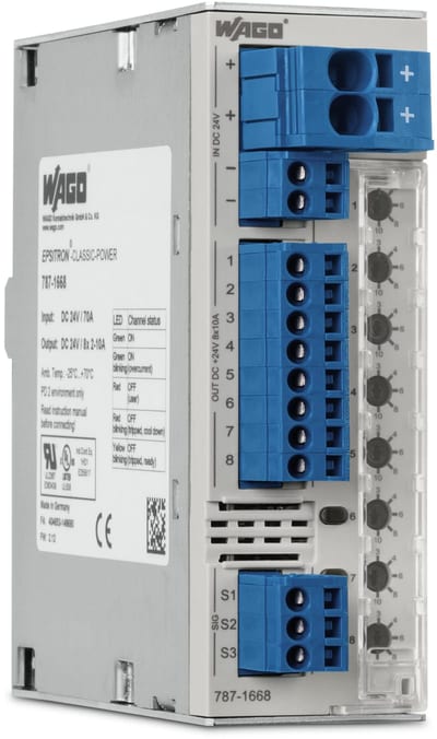 Electronic circuit breaker, 8-Channel, 24 VDC input voltage, adjustable 2 … 10 A, 10,00 mm²