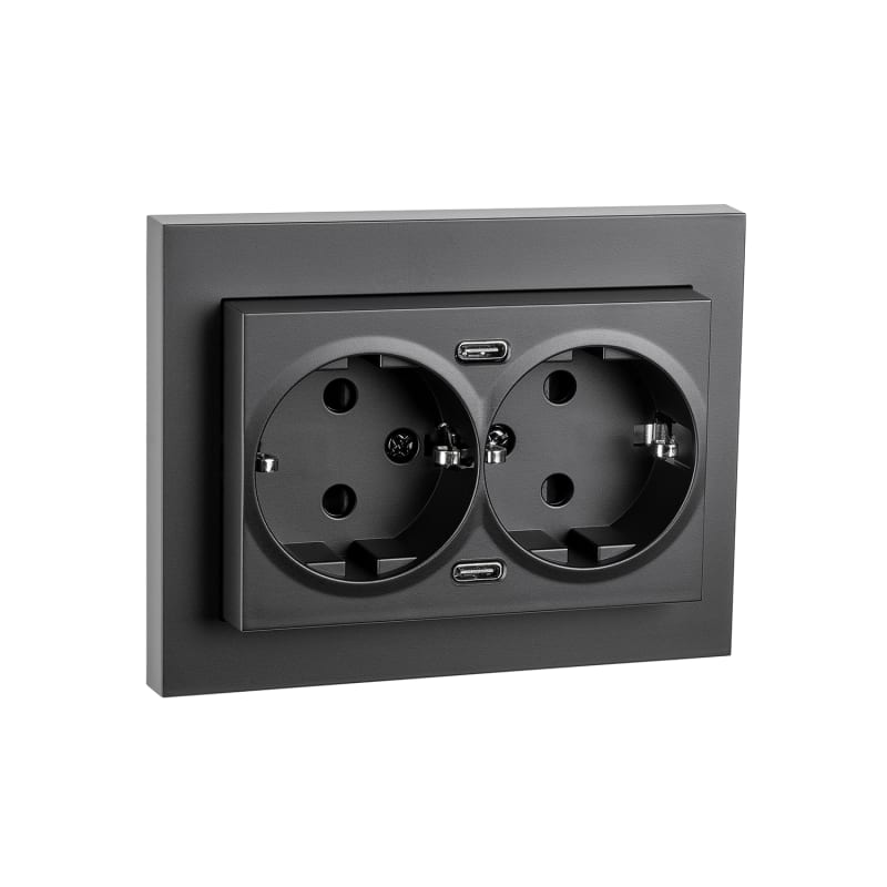 Socket IF Double Rehab WITH USB 2XC Black (77115)