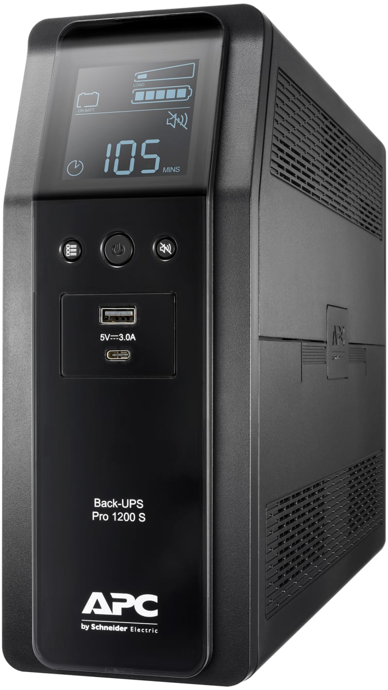 Schneider Electric APC Back-UPS Pro, 1200VA/720W, Tower, 230V, 8X IEC C13 outlets, Its Wave, AVR, USB Type A + C ports, LCD, User Replaceable Battery BR1200SI