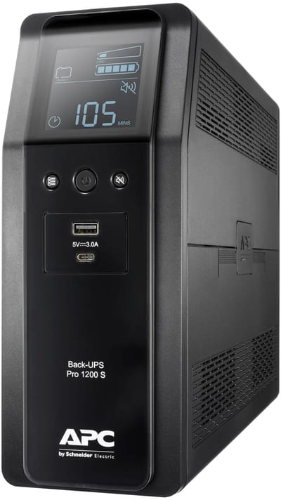 Schneider Electric APC Back-UPS Pro, 1200VA/720W, Tower, 230V, 8X IEC C13 outlets, Its Wave, AVR, USB Type A + C ports, LCD, User Replaceable Battery BR1200SI