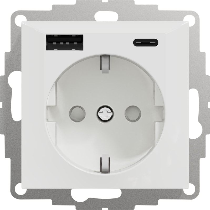 Plus USB A+C / single socket POLAR WHITE (EKO07450)