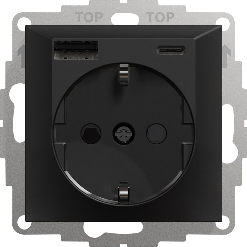 Plus USB A+C / single socket Black (EKO07452)