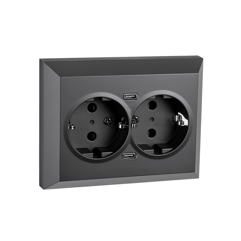 Socket Recessed Double WITH USB 2XC Black (77113)