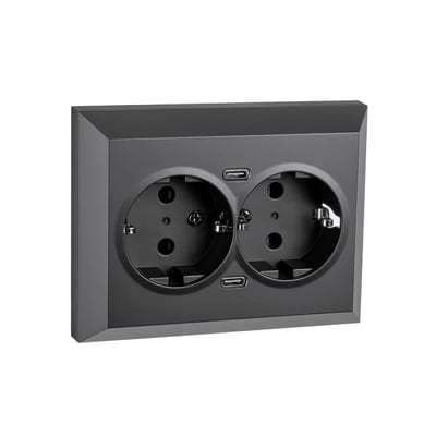Socket Recessed Double WITH USB 2XC Black