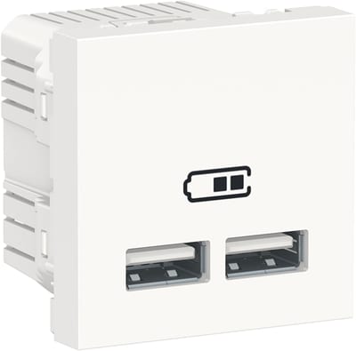 Schneider Electric Double USB socket, New Unica, 2.1A, A+A type, 2 modules, white NU341818