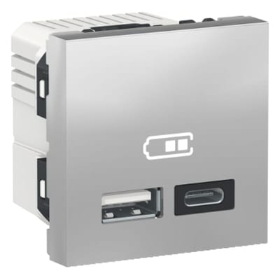 USB charger 2 x Type A + C Aluminium