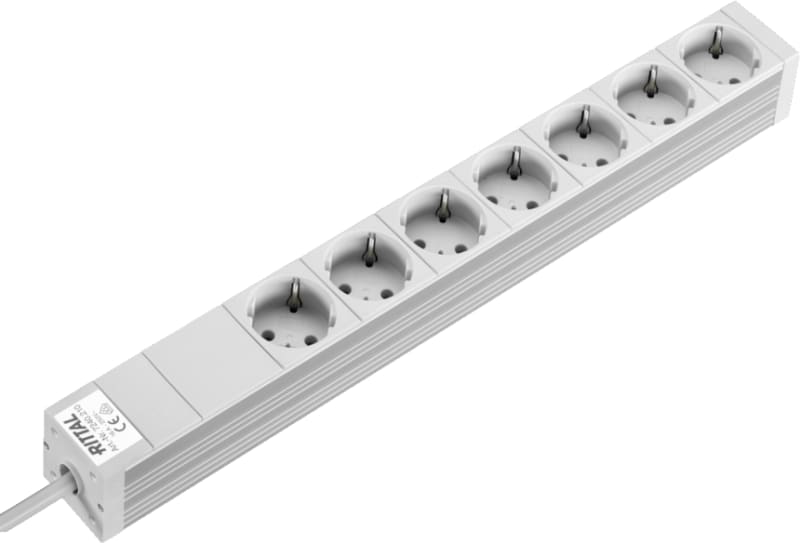 Rittal DK 7240.210 Socket Strip, 7 x Schuko CEE 7/3 (Type F), 250 V 16 A, 19" 1 U, without Switch