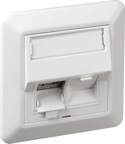 Lanse QuickCompact Wall Outlet, Angled, CAT6, 2 Modules, White