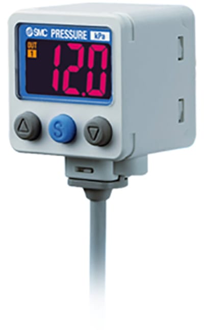 SMC ISE40A-01-T Digital Pressure Switch, R1/8 + M5, 2 × PNP + Analogue 0.6–5 V