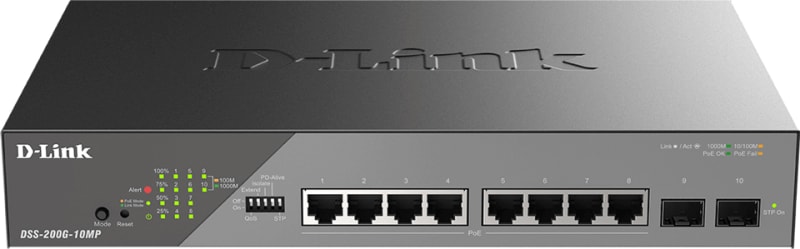 Switch 8X Gigabit POE+, 2X 1G SFP (DSS-200G-10MP/E)