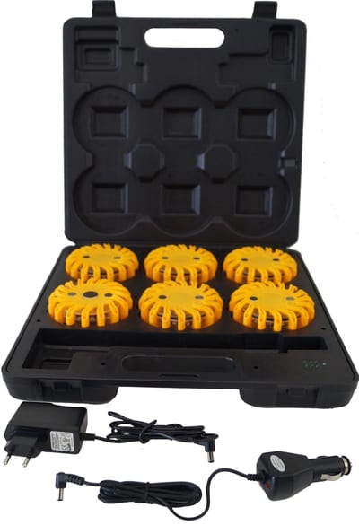 Rechargeable warning lamps in case 6 pcs