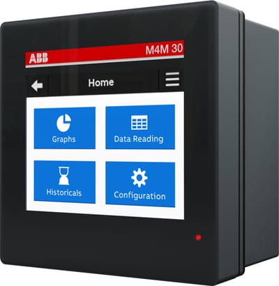 ABB M4M 30 I/O is a network analyzer with 6 programmable I/O, 2 analogue outputs, aux supply 48-240 V AC/DC, Bluetooth and Modbus RTU 2CSG202471R4051