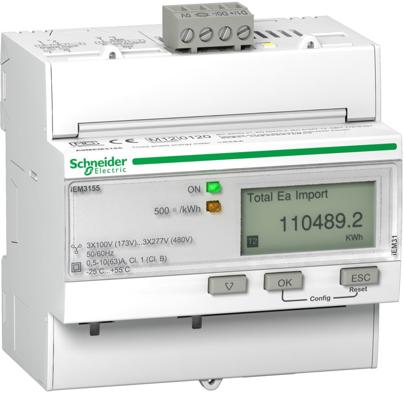 Schneider Electric IEM3155 energy meter - 63 A - Modbus - 1 digital I - 1 digital O - multi-tariff - MID A9MEM3155