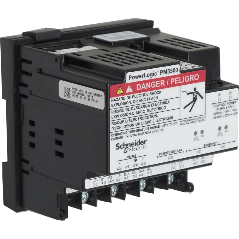 Schneider Electric PM5563 Meter, 2 ethernet, up to 63TH H, 1,1M 4DI/2DO 52 alarms, DIN mounted METSEPM5563