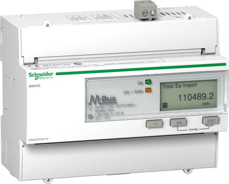 Schneider Electric IEM3335 energy meter - 125 A - M-bus - 1 digital I - 1 digital O - multi-tariff - MID A9MEM3335