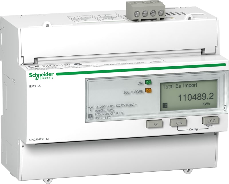 Schneider Electric IEM3355 energy meter - 125 A - Modbus - 1 digital I - 1 digital O - multi-tariff - MID A9MEM3355