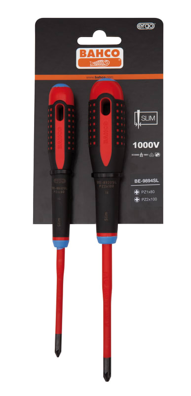 Bahco BE-9894SL Insulated Slim Screwdriver Set, VDE 1000 V, PZ1 and PZ2, 2 Pieces