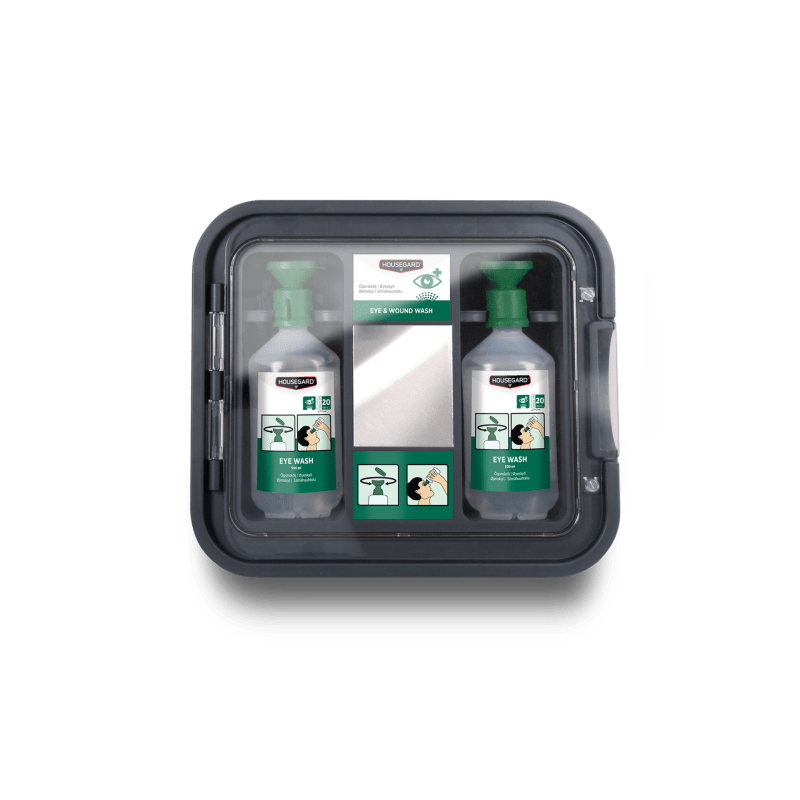 Housegard wall-mounted eye wash station with 2 x 500 ml 0.9% NaCl (611042)