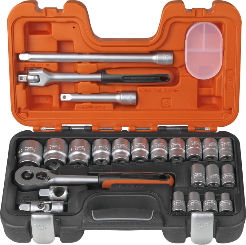 Bahco S240 24-Piece 1/2" Drive Metric Socket Wrench Set with Ratchet