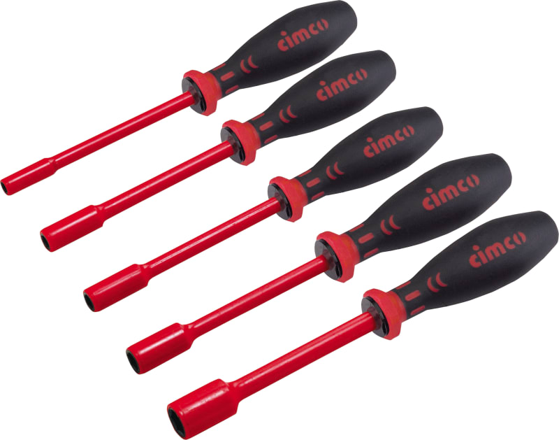 Cimco 117801 Insulated hex nut driver set, 1000 V, 5 pieces, 5.5...13 mm A/F, 125 mm blades