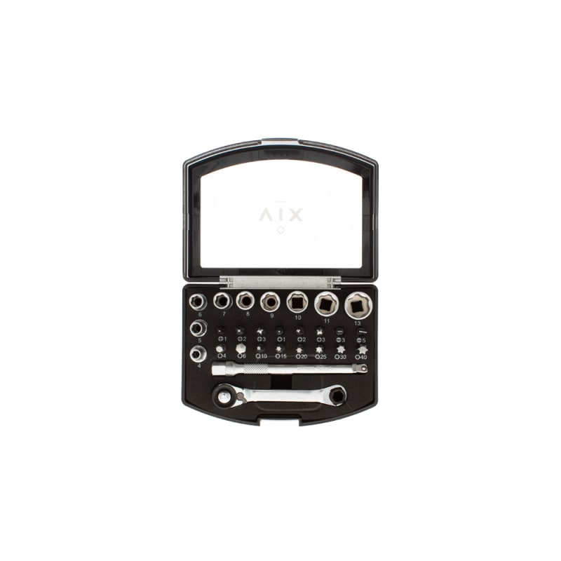 Vix Tools 1027C.GR11506QR Bit set with bit ratchet and handle, 27 pieces, PH/PZ/Torx/slotted/hex, plastic case