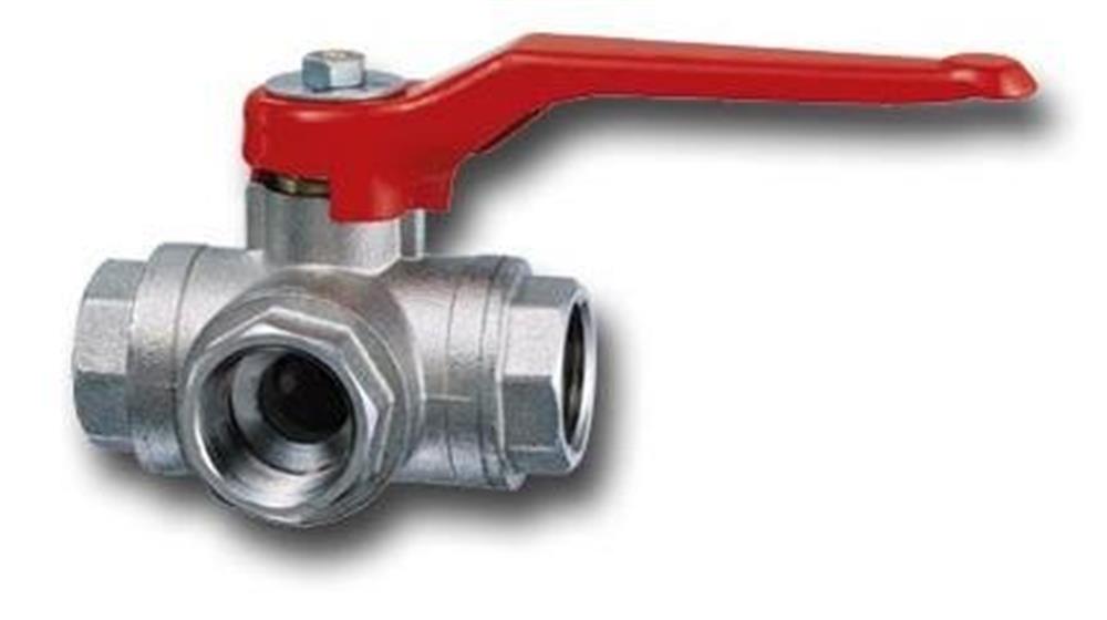 Cimberio 3-Way Ball Valve L-bore 3× SOCKET brass - 3/8", 40bar