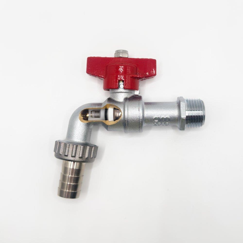 Cimberio 334NR Drain Ball Valve with hose fitting & check valve - 1/2", Matforkromet